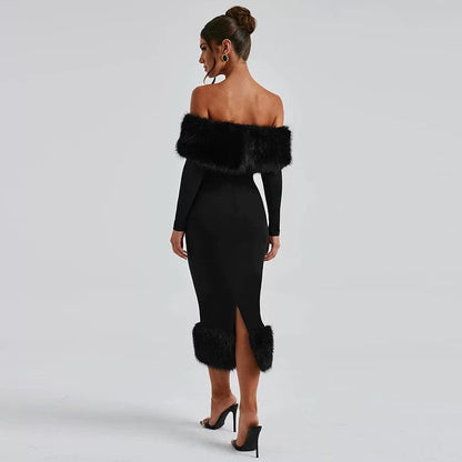 "Eleana" Abendkleid mit Fell
