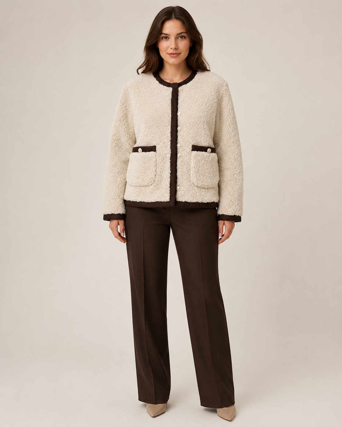 "Noemie" Contrast Teddy Jacket