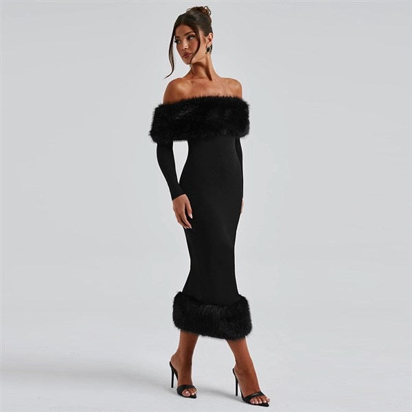 "Eleana" Abendkleid mit Fell